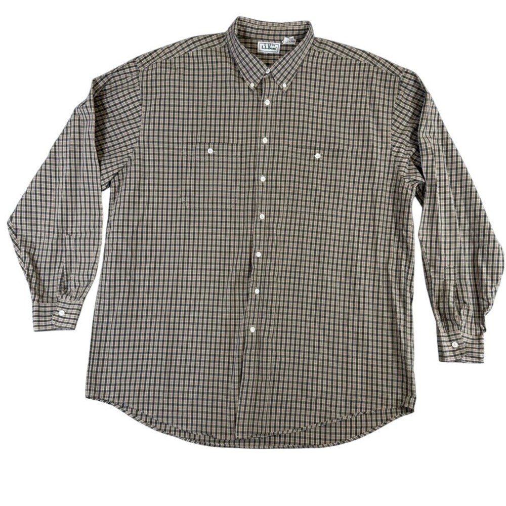 LL Bean Mens XXL Tall Brown Plaid Button Down Shirt Long Sleeve Cotton 0GS09